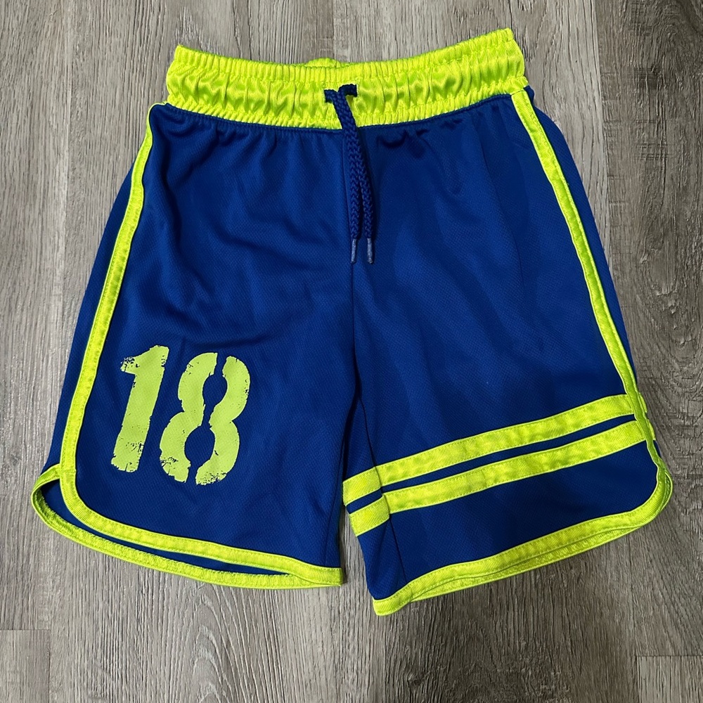 PLACE Neon Green and Deep Blue Shorts
